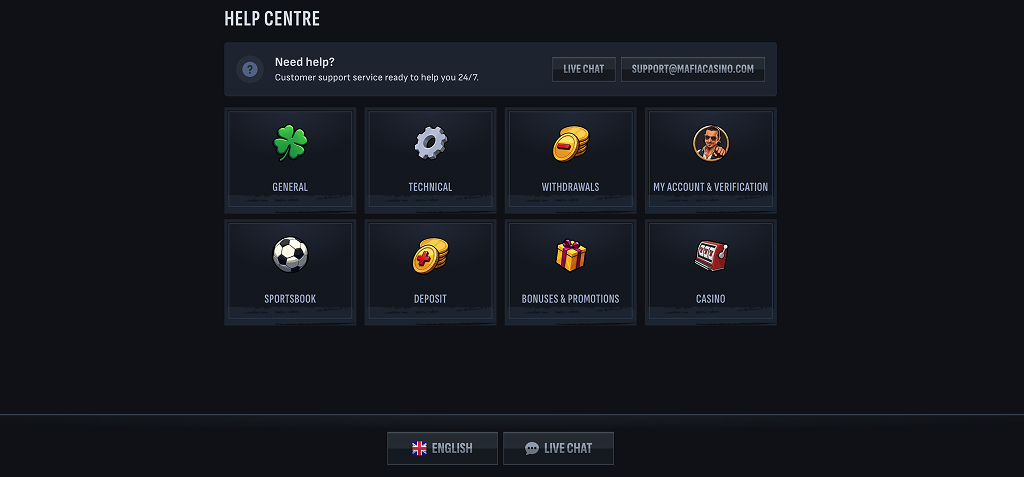 Mafiacasino Help Centre und Kundensupport